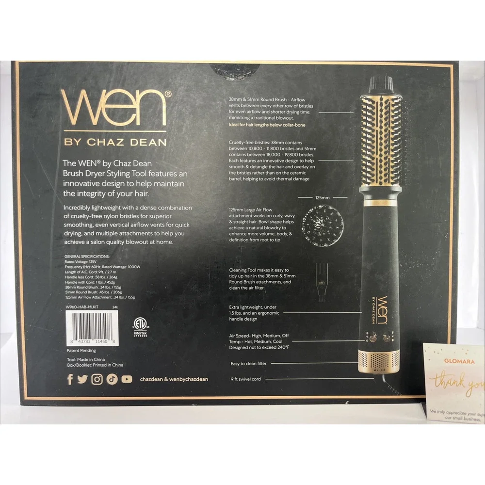 WEN by Chaz Dean Brush Dryer Styling Hair Dryer with Attachments OEM